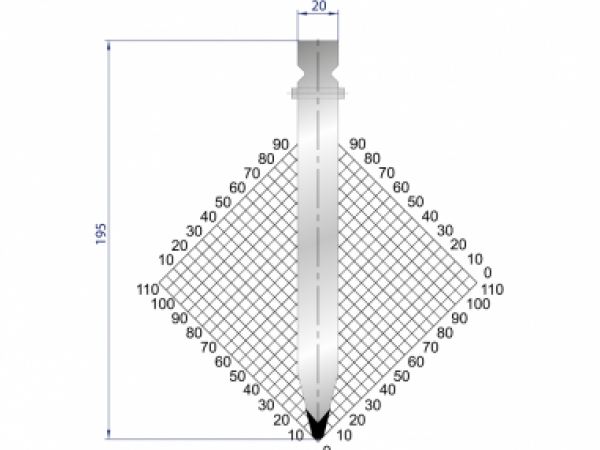 Dao chấn 28º, H=195, R=3 Max T/m=100, 42CrMo4