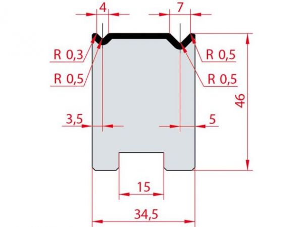 Cối chấn 2V 4/7 a=90º H46 Max. T/m=80