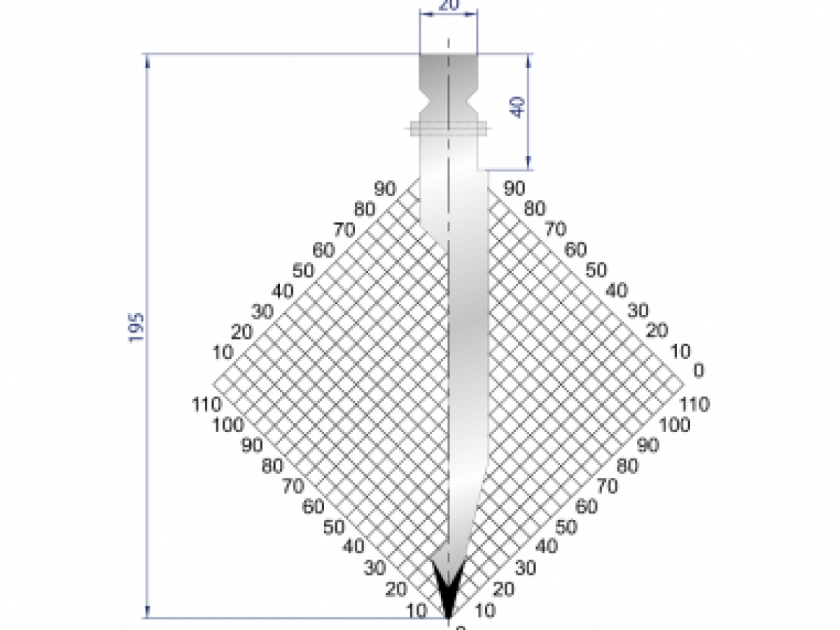 Dao chấn 28º, H=195, R=1 Max T/m=80, 42CrMo4