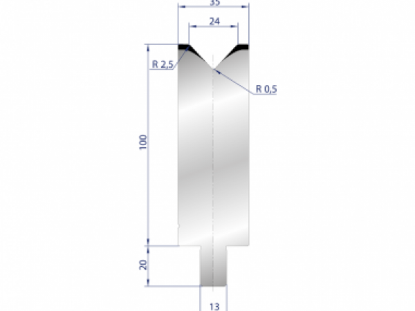 Cối chấn 1V 24 α=86º H100 R2.5 Max. T/m=100, C45