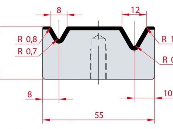 Cối chấn 2V 8/12 a=60º H26 Max. T/m=100