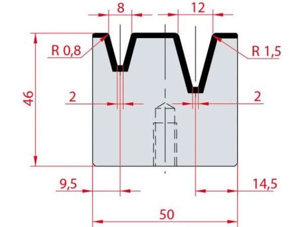Cối chấn 2V 8/12 a=30º H46 Max. T/m=100