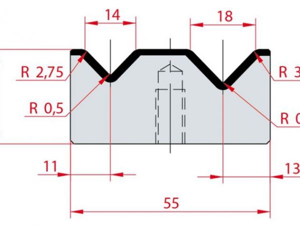 Cối chấn 2V 14/18 a=88º H26 Max. T/m=100