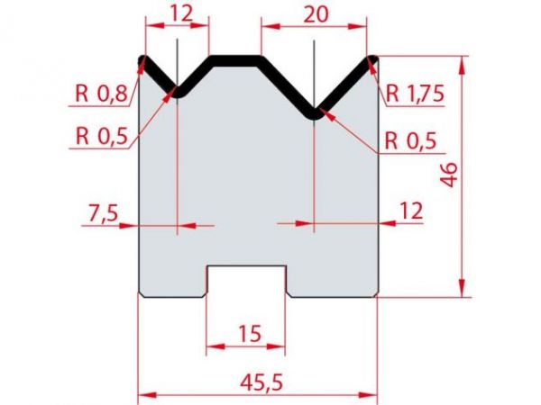 Cối chấn 2V 12/20 a=88º H46 Max. T/m=80
