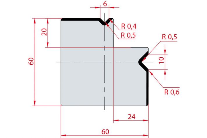 Cối chấn 2V L 6/10 a=90º H60 Max. T/m=80