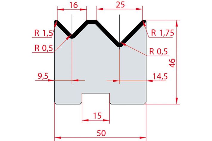 Cối chấn 2V 16/25 a=88º H46 Max. T/m=80