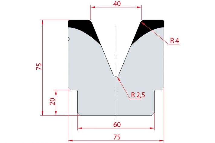 Cối chấn 1V 40 α=45º H75 Max. T/m=100