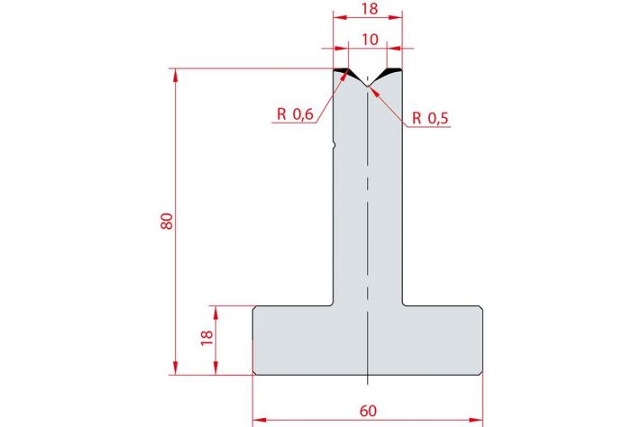 Cối chấn T 1V 10 α=90º H80 Max. T/m=100