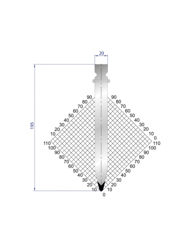 Dao chấn 28º, H=195, R=3 Max T/m=100, 42CrMo4