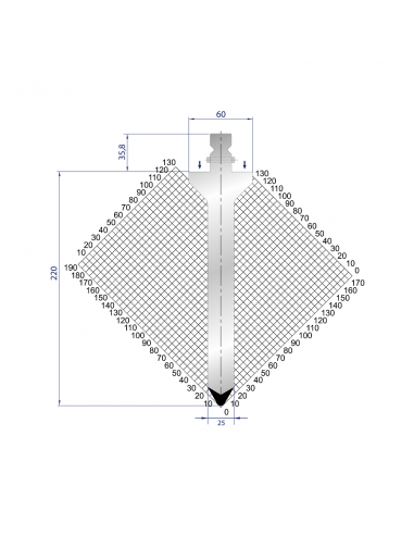 Dao chấn 60º, H=220, R=4 Max T/m=160, 42CrMo4